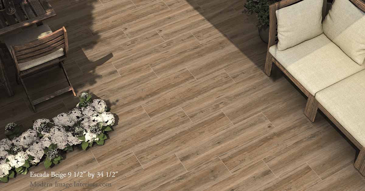 Escada is a Porcelain Non-Rectified 9 1/2 by 34 1/2 WoodLook Tile Plank
